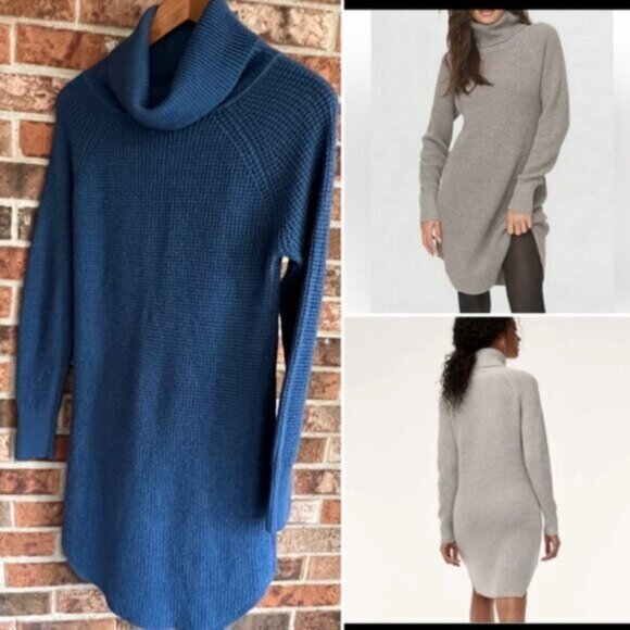 Aritzia  * Wilfred Free 100% Italian merino wool Bianca Dress Sweater dress blue - Picture 1 of 16
